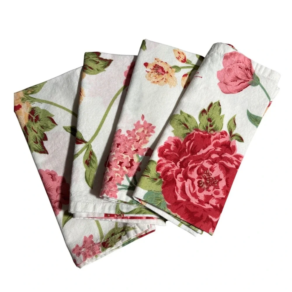 April Cornell Floral Butterfly Cotton Napkins Set of 4 Cottagcore Country Chic